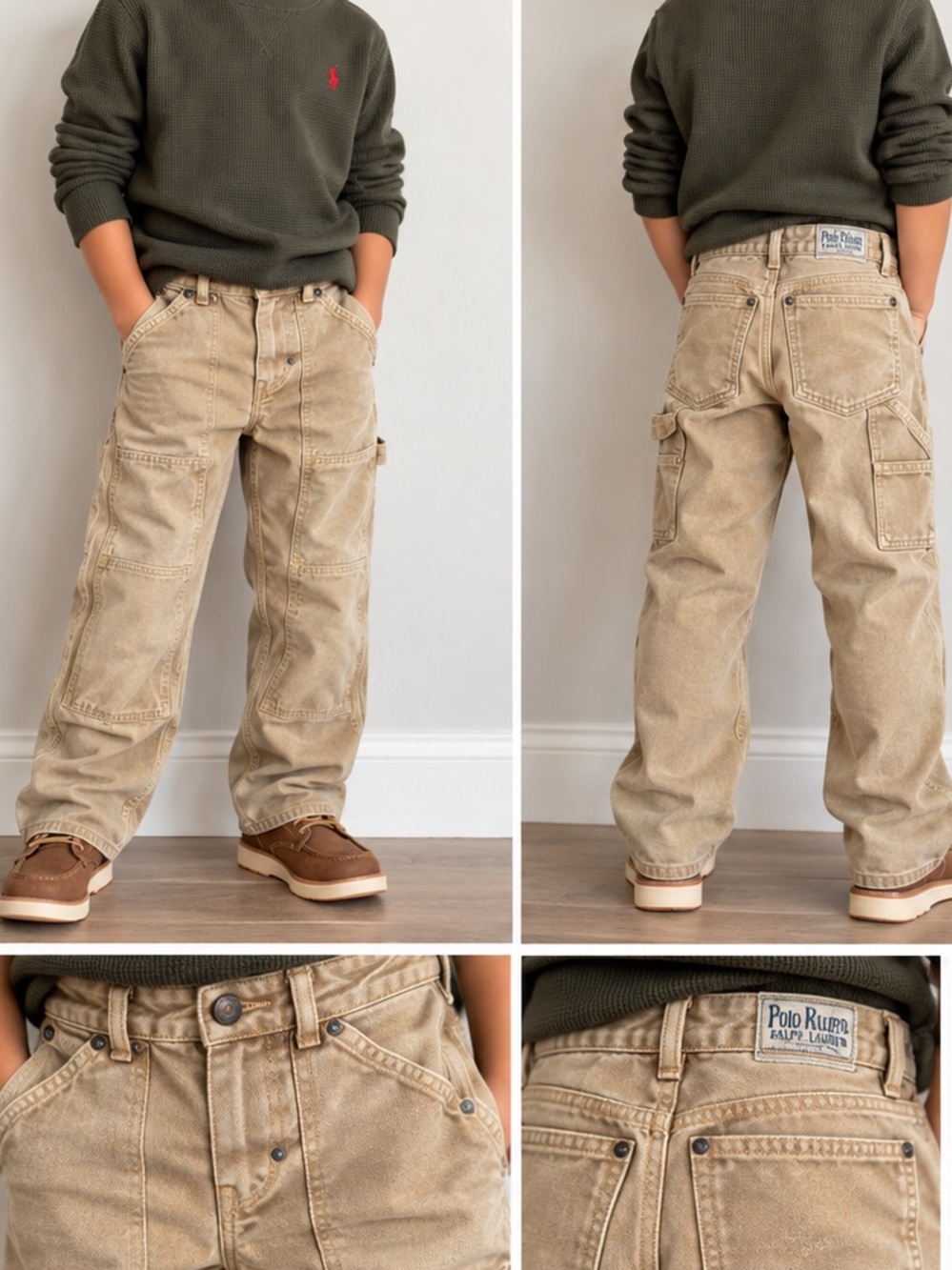 Polo Ralph Lauren straight boy tan canvas double-knee carpenter pants size 8